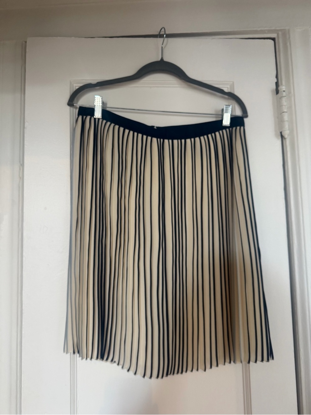 J. Crew Cream Skirt with Black Vertical Stripes